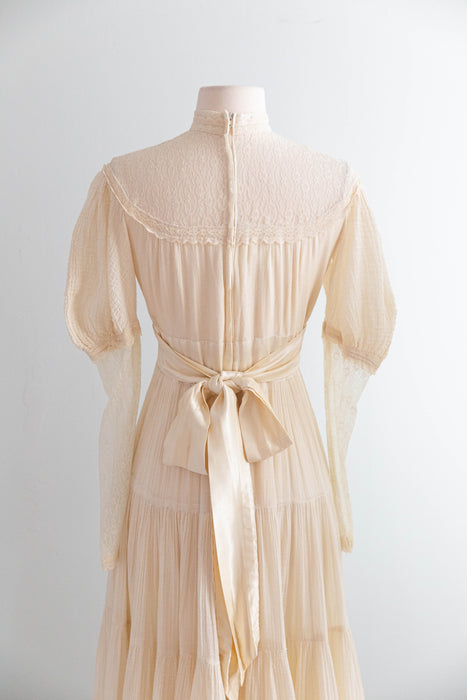 Romantic 1970's Gunne Sax Candlelight Cotton Gauze Ceremony Dress / S