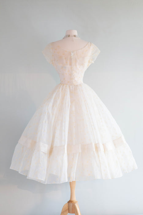 Vintage 1950's Tea Length Wedding Dress With Bows & Full Skirt / SM