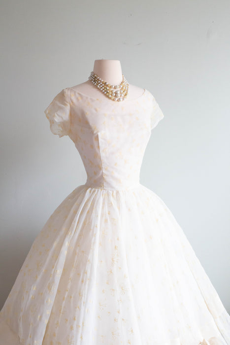 Vintage 1950's Tea Length Wedding Dress With Bows & Full Skirt / SM