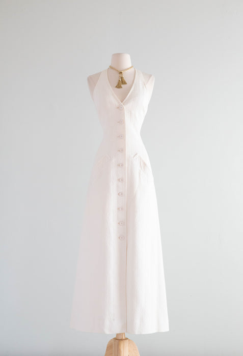 Impossibly Chic Designer 1970's Jean Louis Scherrer Ivory Halter Gown With Pockets / S