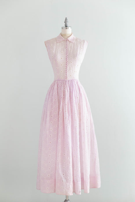 Ethereal Early 1950's Misty Lavender Cotton Eyelet Organdy Formal Dress / S