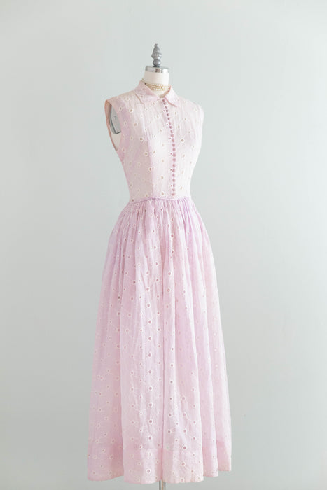 Ethereal Early 1950's Misty Lavender Cotton Eyelet Organdy Formal Dress / S