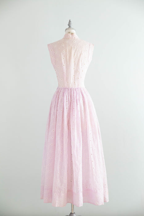Ethereal Early 1950's Misty Lavender Cotton Eyelet Organdy Formal Dress / S