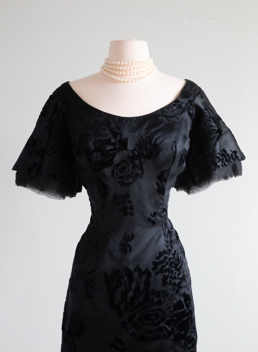 Stunning Late 1950's Satin Velvet Demi Couture Cocktail Dress / M