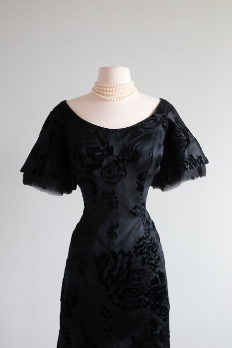 Stunning Late 1950's Satin Velvet Demi Couture Cocktail Dress / M