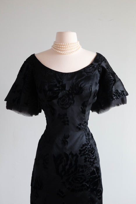 Stunning Late 1950's Satin Velvet Demi Couture Cocktail Dress / M