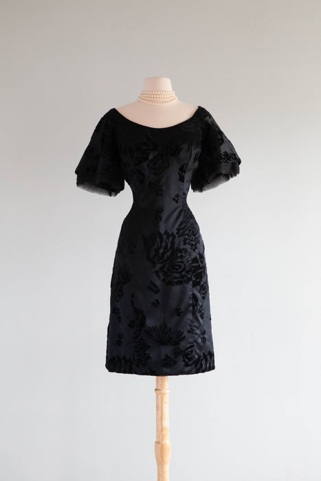 Stunning Late 1950's Satin Velvet Demi Couture Cocktail Dress / M