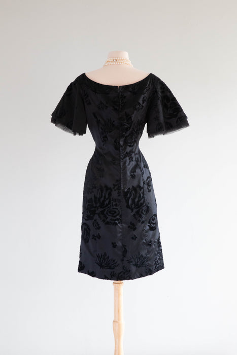 Stunning Late 1950's Satin Velvet Demi Couture Cocktail Dress / M