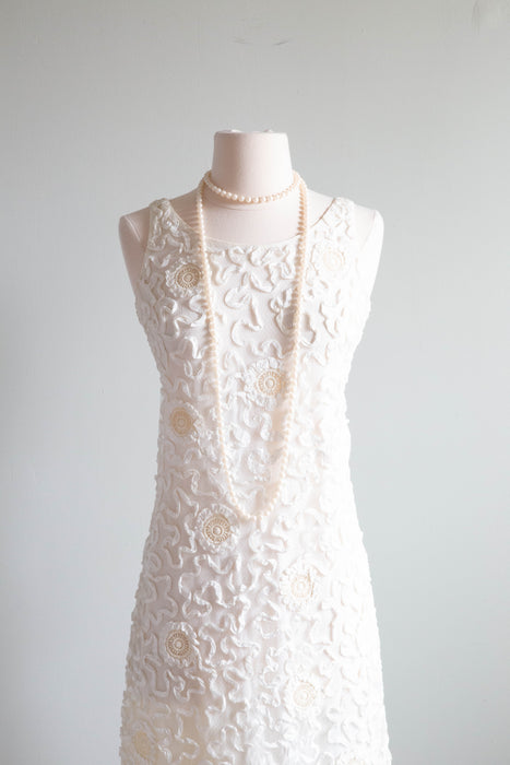 Darling 1960's Ivory Lace & Soutache Shift Dress / SM