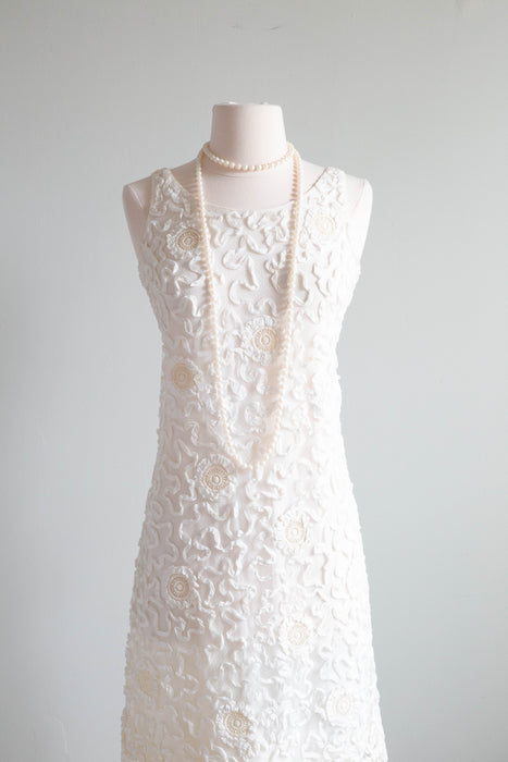 Darling 1960's Ivory Lace & Soutache Shift Dress / SM