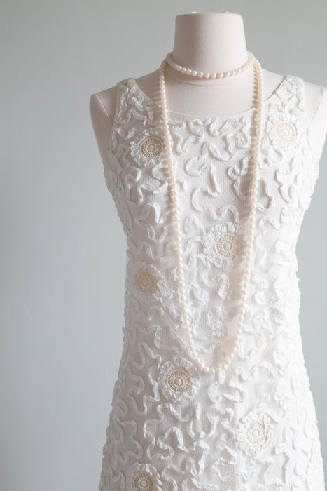 Darling 1960's Ivory Lace & Soutache Shift Dress / SM