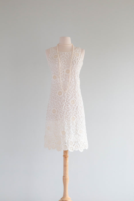 Darling 1960's Ivory Lace & Soutache Shift Dress / SM