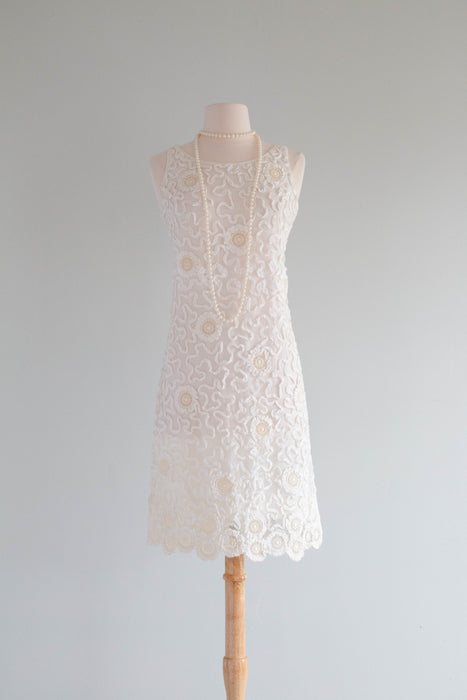 Darling 1960's Ivory Lace & Soutache Shift Dress / SM