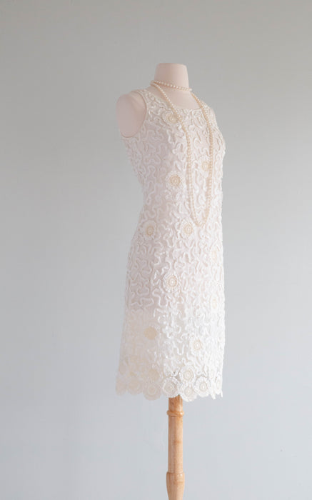 Darling 1960's Ivory Lace & Soutache Shift Dress / SM