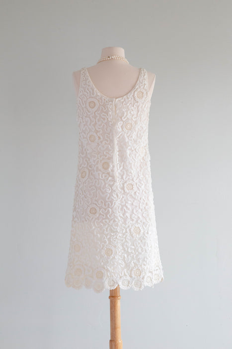 Darling 1960's Ivory Lace & Soutache Shift Dress / SM