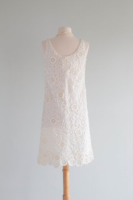 Darling 1960's Ivory Lace & Soutache Shift Dress / SM Xtabay Vintage Darling 1960's Ivory Lace & Soutache Shift Dress / SM Xtabay Vintage