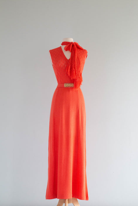 Fabulous Early 1970's St. John Knit Maxi Dress With Cardigan in Shrimp – Xtabay Vintage