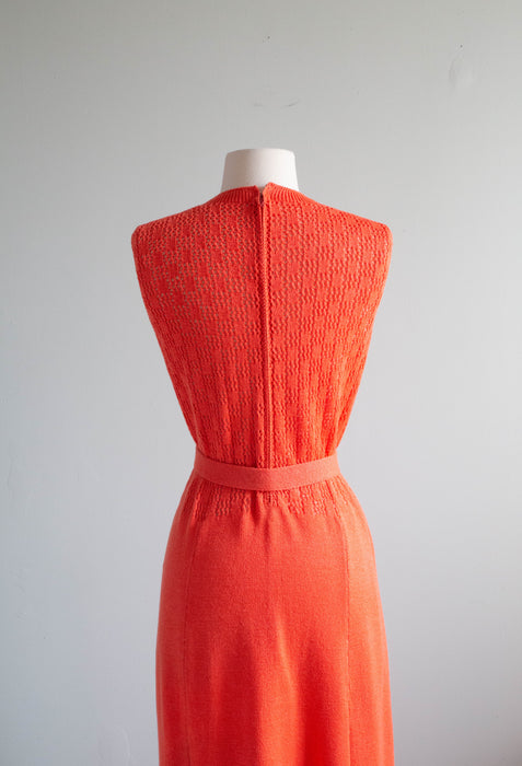 Fabulous Early 1970's St. John Knit Maxi Dress With Cardigan in Shrimp Cocktail / ML
