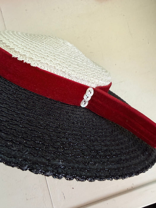 Delightful 1950's Red White & Blue Straw Portrait Hat / OS