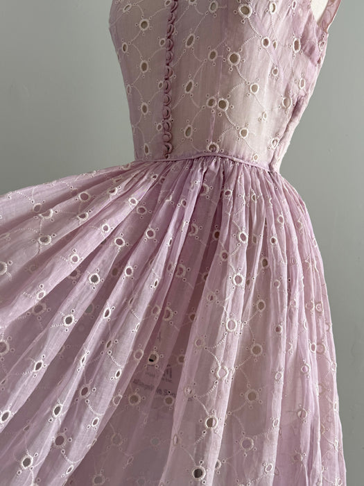 Ethereal Early 1950's Misty Lavender Cotton Eyelet Organdy Formal Dress / S
