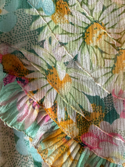 Dreamy 1930's Impressionist Floral Print Silk Chiffon Dress / SM