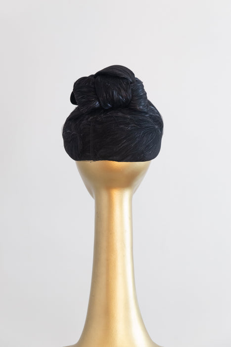 Elegant 1960’s Black Cocktail Hat By Coralie
