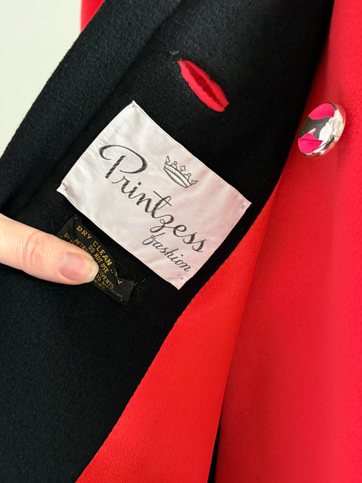 Iconic 1960's Lipstick Red Wool Mod Coat By Printzess Fashions / ML