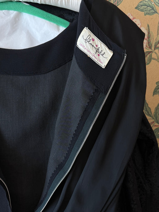 Elegant Early 1960's Little Black Cocktail Dress With Glamorous Back & Bow / M