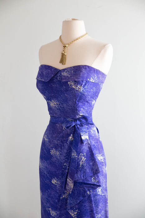Rare 1950's Betty Higgins Originals Silk Sarong Hawaiian Dress in Blue Violet / SM
