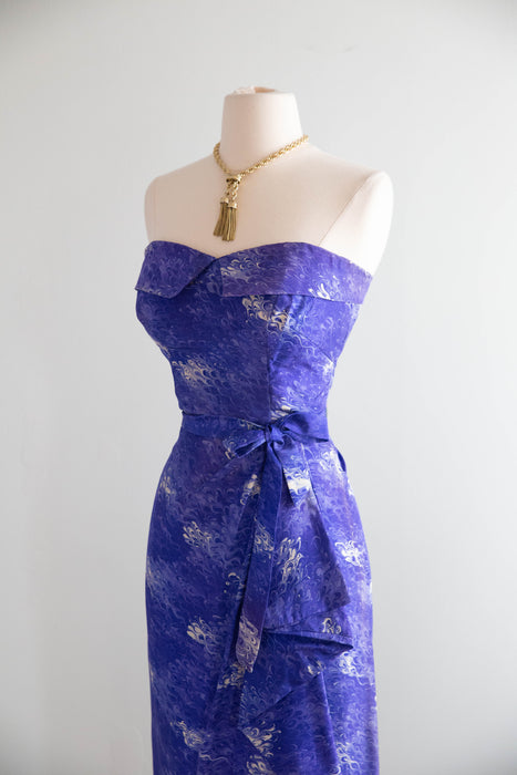 Rare 1950's Betty Higgins Originals Silk Sarong Hawaiian Dress in Blue Violet / SM