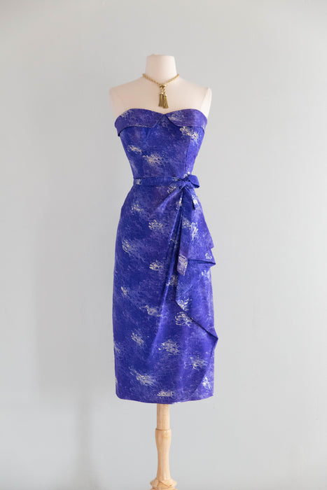 Rare 1950's Betty Higgins Originals Silk Sarong Hawaiian Dress in Blue Violet / SM