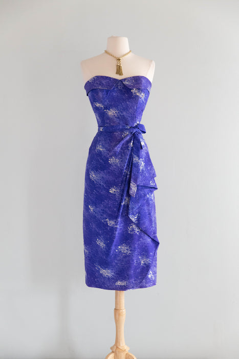 Rare 1950's Betty Higgins Originals Silk Sarong Hawaiian Dress in Blue Violet / SM