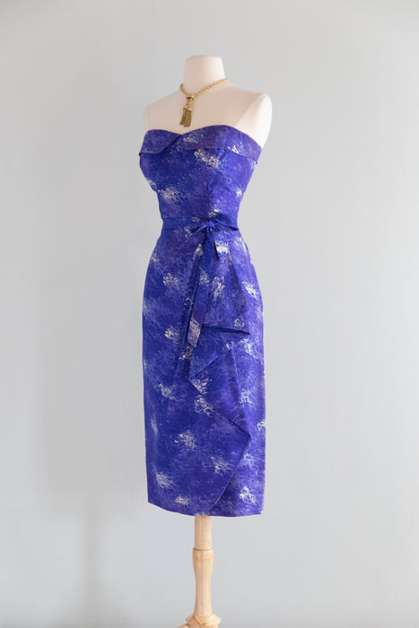 Rare 1950's Betty Higgins Originals Silk Sarong Hawaiian Dress in Blue Violet / SM