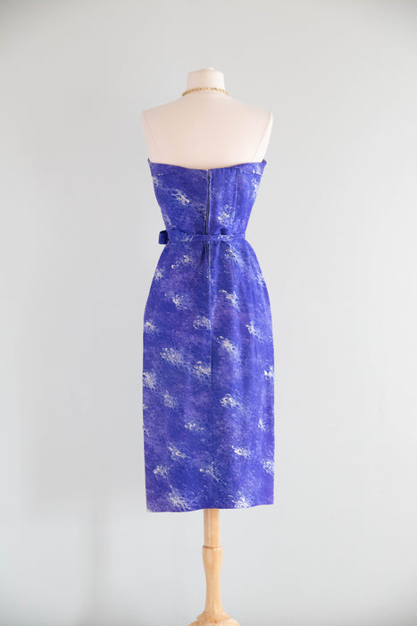 Rare 1950's Betty Higgins Originals Silk Sarong Hawaiian Dress in Blue Violet / SM