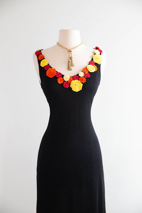 Vintage Y2K Moschino Made In Italy Knit Dress With Bold Floral Appliques / SM