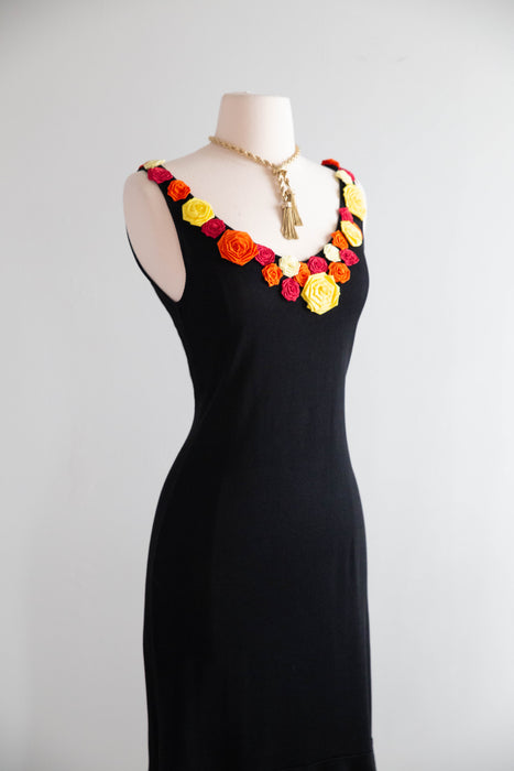 Vintage Y2K Moschino Made In Italy Knit Dress With Bold Floral Appliques / SM