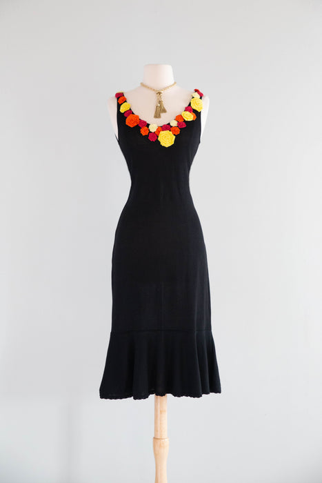 Vintage Y2K Moschino Made In Italy Knit Dress With Bold Floral Appliques / SM