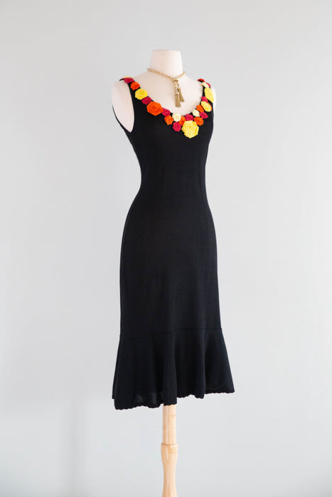 Vintage Y2K Moschino Made In Italy Knit Dress With Bold Floral Appliques / SM