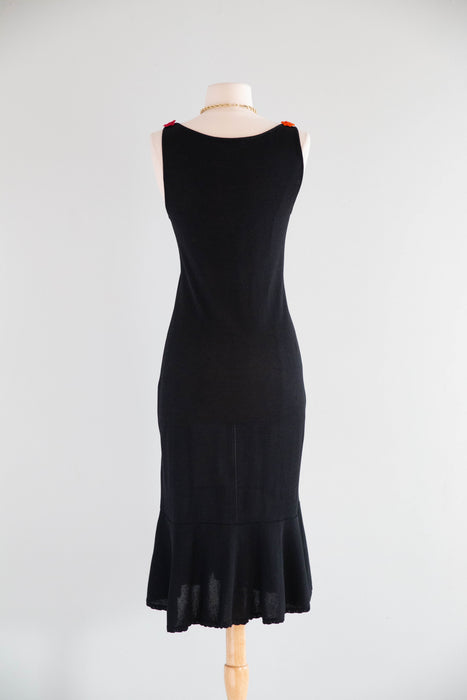 Vintage Y2K Moschino Made In Italy Knit Dress With Bold Floral Appliques / SM