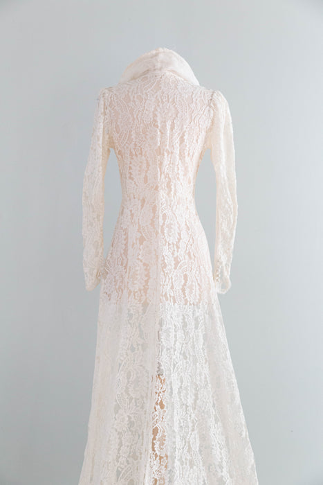 Elegant 1930's Ivory Lace Wedding Coat With Long Train / S