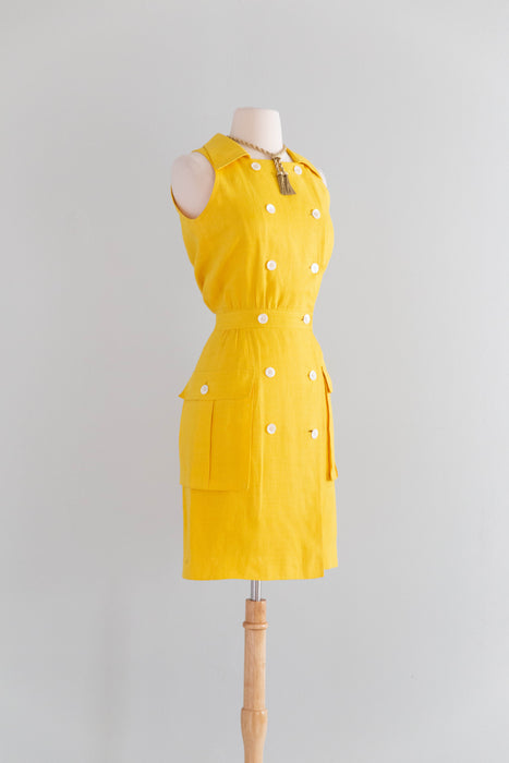 Vintage 1980's Valentino Daffodil Yellow Linen Spring Day Dress / S