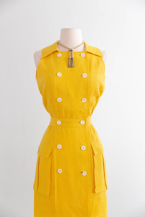 Vintage 1980's Valentino Daffodil Yellow Linen Spring Day Dress / S