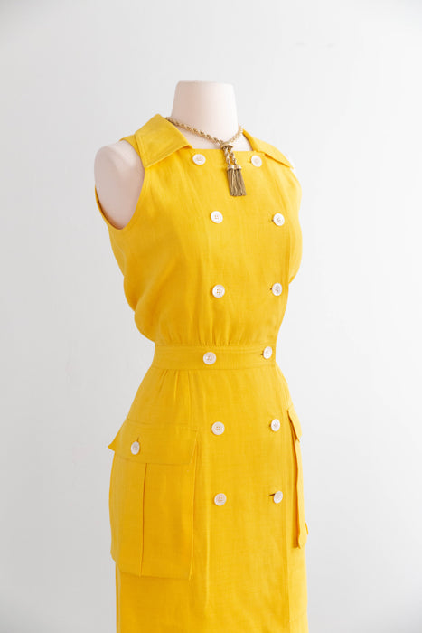 Vintage 1980's Valentino Daffodil Yellow Linen Spring Day Dress / S