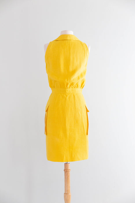 Vintage 1980's Valentino Daffodil Yellow Linen Spring Day Dress / S