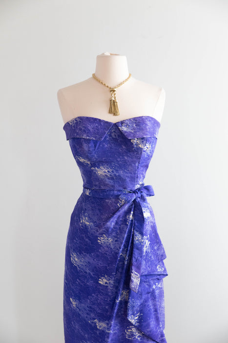 Rare 1950's Betty Higgins Originals Silk Sarong Hawaiian Dress in Blue Violet / SM