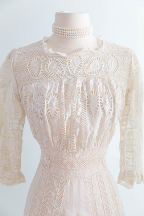 Extraordinary Edwardian Cotton Lawn Ceremony Gown With Intricate Embroidery and Lace / SM