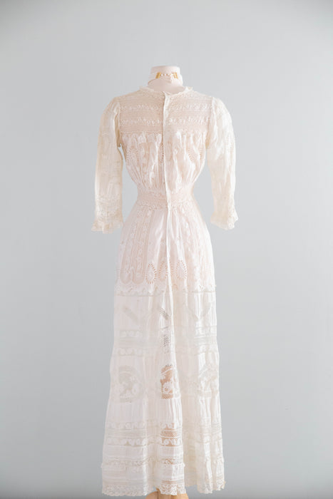 Extraordinary Edwardian Cotton Lawn Ceremony Gown With Intricate Embroidery and Lace / SM