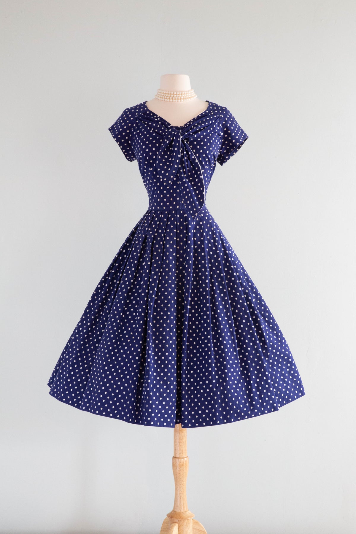 Classic 1950's Horrockses Navy Blue Cotton Polka Dot Dress / Waist 26" Xtabay Vintage Classic 1950's Horrockses Navy Blue Cotton Polka Dot Dress / Waist 26" Xtabay Vintage
