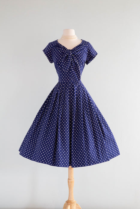 Classic 1950's Horrockses Navy Blue Cotton Polka Dot Dress / Waist 26" Xtabay Vintage Classic 1950's Horrockses Navy Blue Cotton Polka Dot Dress / Waist 26" Xtabay Vintage