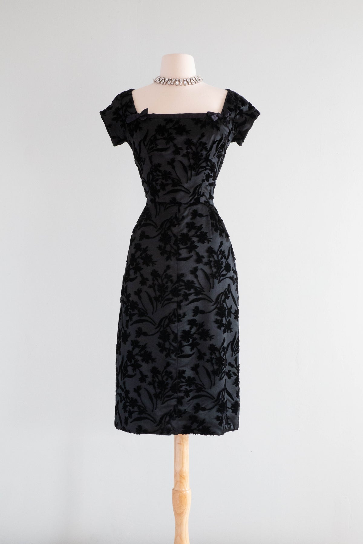 Stunning 1961 Sophie Gimble Black Cut Velvet Silk Cocktail Dress